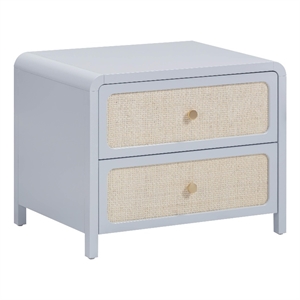 Pemberly Row Contemporary Pastel Blue Rattan 2 Drawer Nightstand