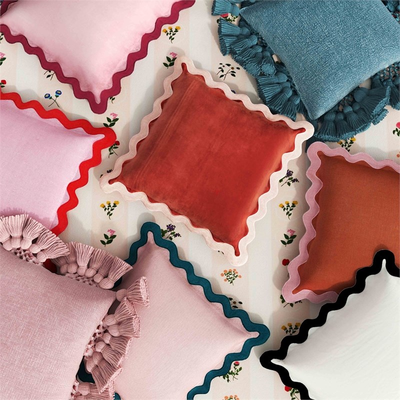 Pemberly Row Transitional Stone Washed Blush Pink Cotton Tasseled Pillow