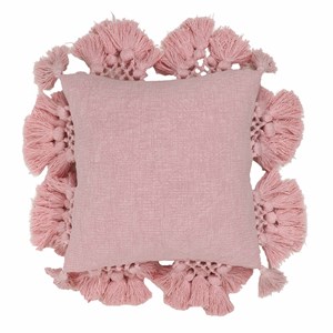 Pemberly Row Transitional Stone Washed Blush Pink Cotton Tasseled Pillow