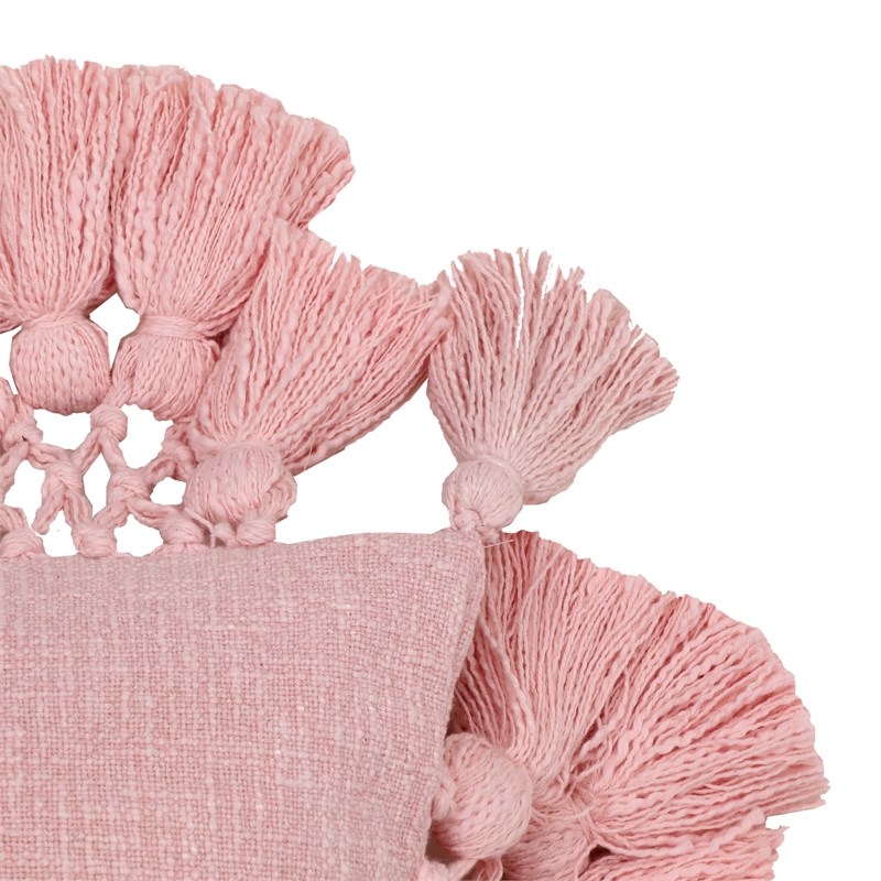 Pemberly Row Transitional Stone Washed Blush Pink Cotton Tasseled Pillow