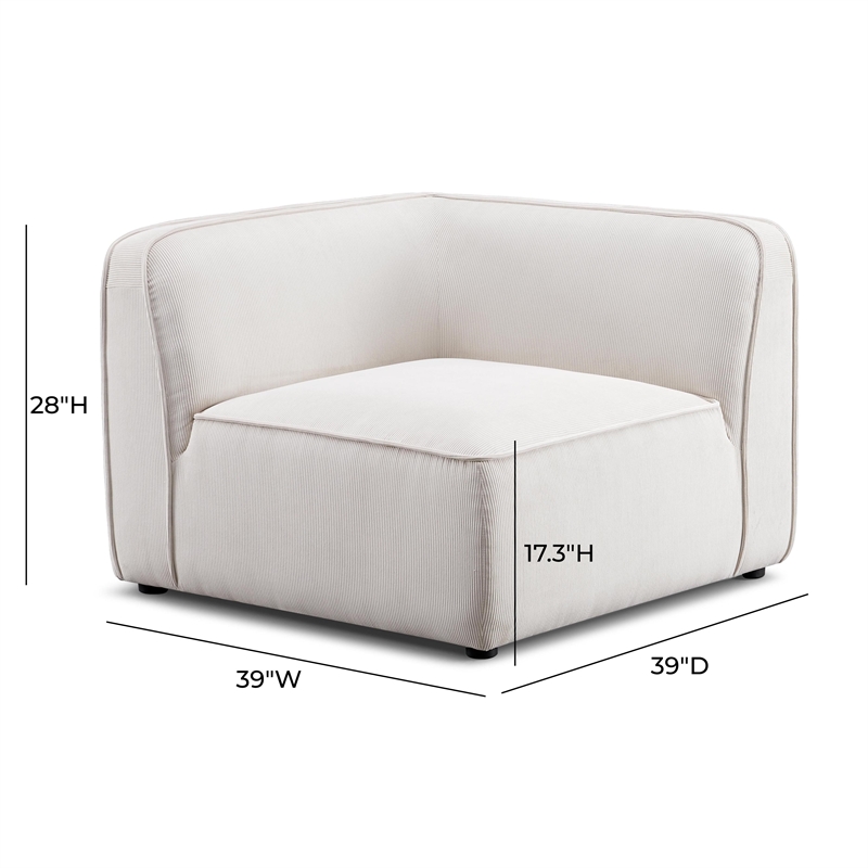 Pemberly Row White Sand Performance Corduroy Velvet Corner Chair
