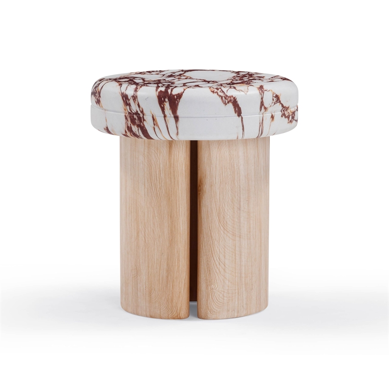 Pemberly Row Wood and Breccia Capraia Textured Concrete Side Table