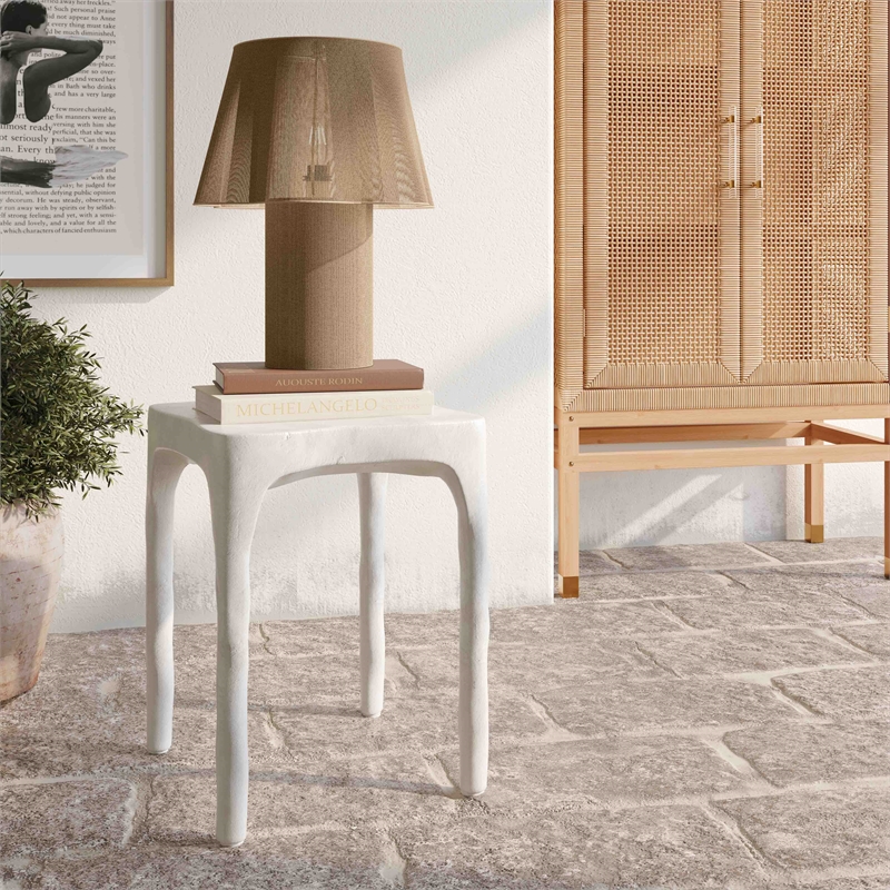 Pemberly Row Handmade Contemporary Skully Cream Textured Side Table