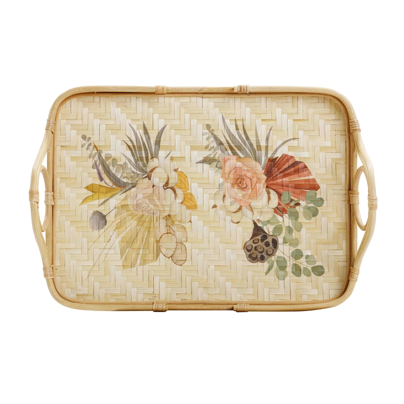 Pemberly Row Contemporary Floral Bamboo Tray - 20.3