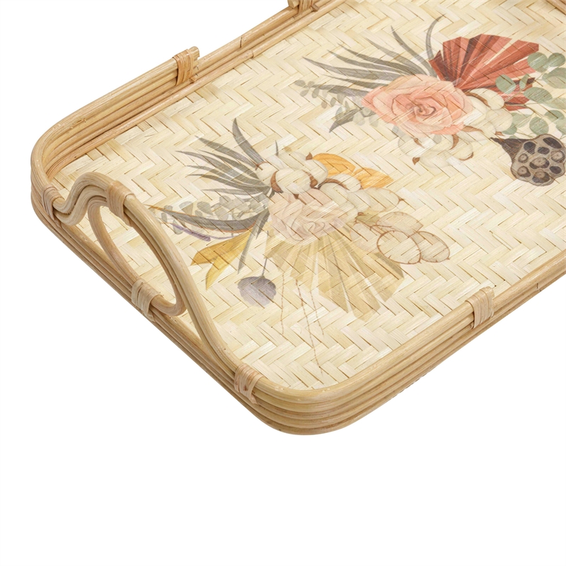 Pemberly Row Contemporary Floral Bamboo Tray - 20.3