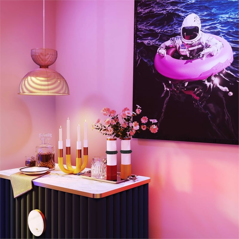 Pemberly Row Handmade Transitional Mustard Yellow Metal Vase