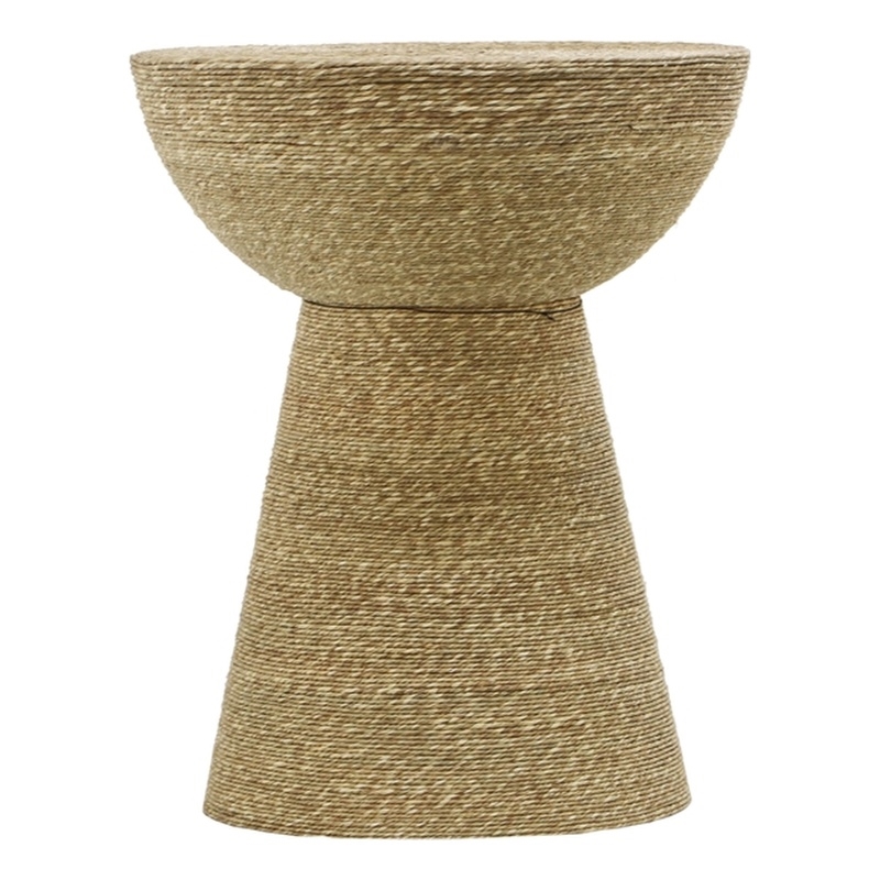 Pemberly Row Transitional Metal & Seagrass Side Table in Natural