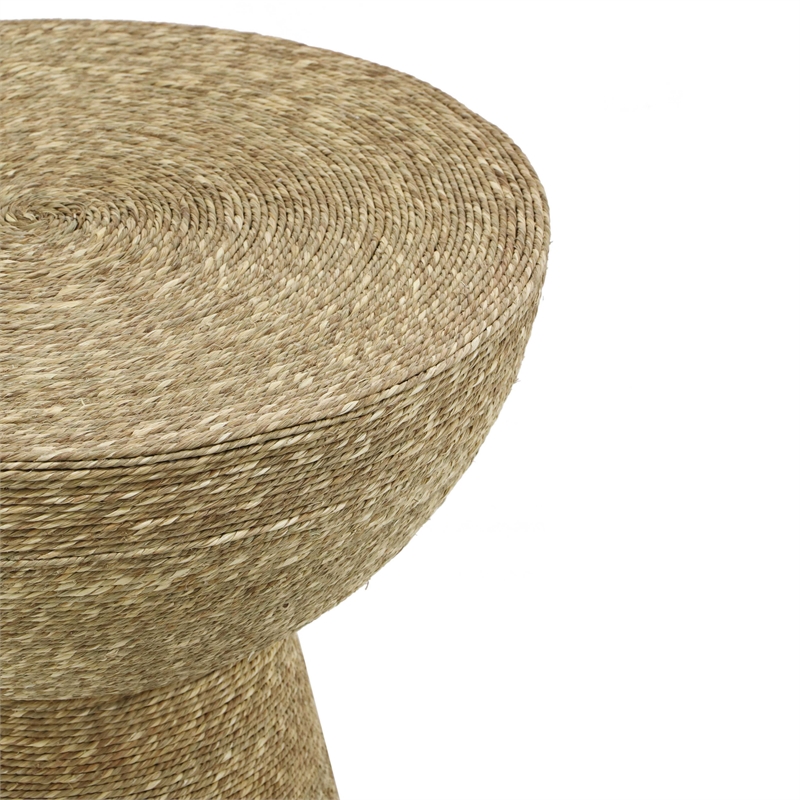 Pemberly Row Transitional Metal & Seagrass Side Table in Natural