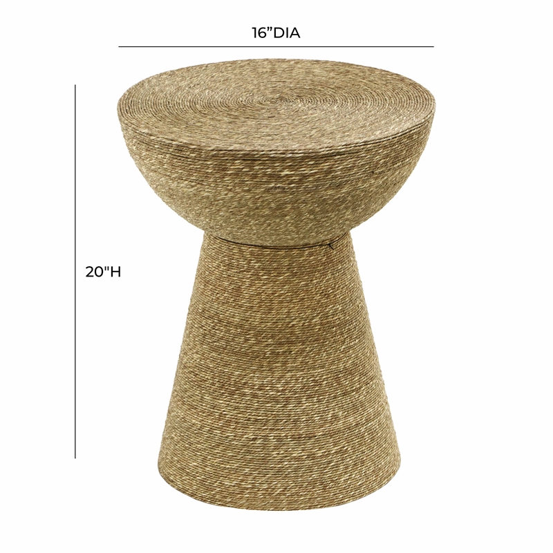 Pemberly Row Transitional Metal & Seagrass Side Table in Natural
