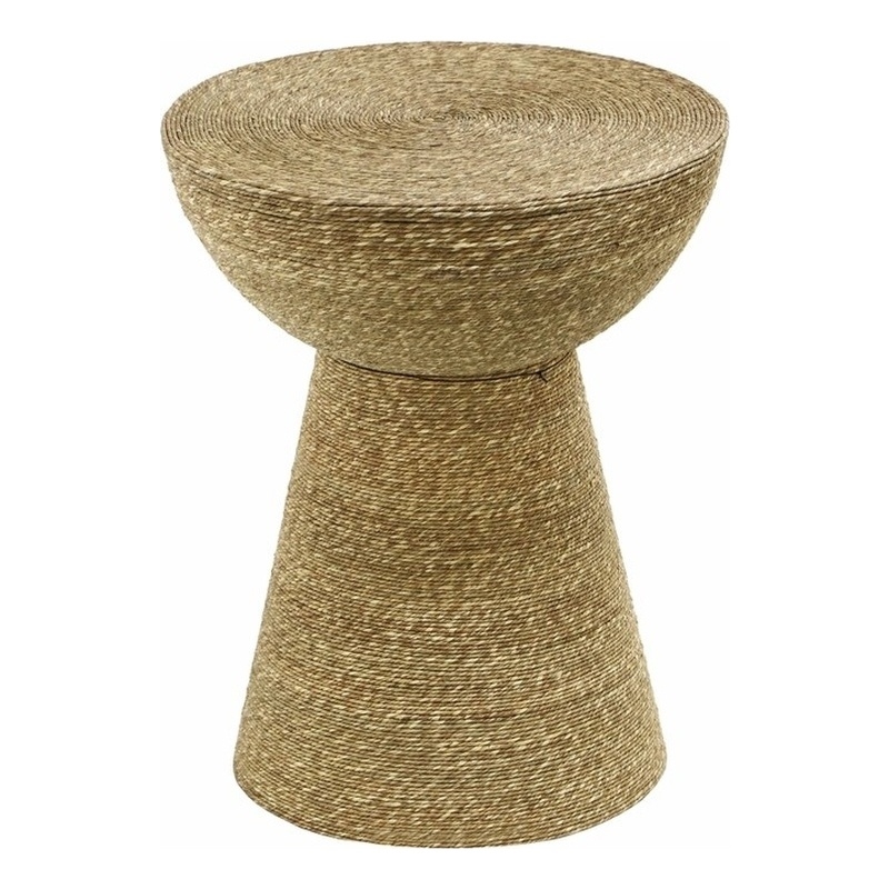 Pemberly Row Transitional Metal & Seagrass Side Table in Natural