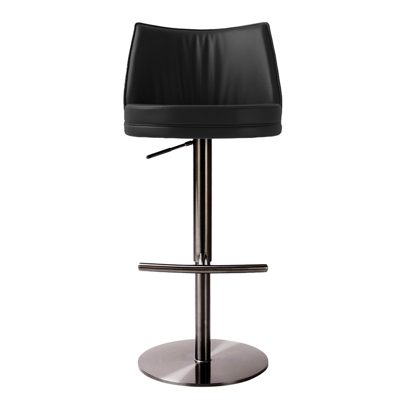Pemberly Row Transitional Black Vegan Leather on Black Adjustable Stool