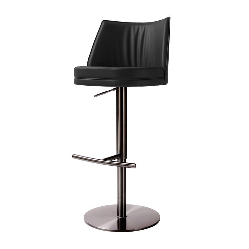 Pemberly Row Transitional Black Vegan Leather on Black Adjustable Stool