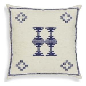 Pemberly Row Contemporary Cream & Indigo Wool 20&quot Square Accent Cushion