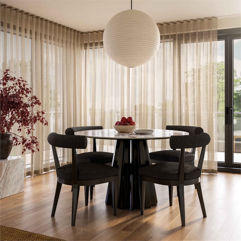 Pemberly Row Transitional Black Boucle Upholstered Dining Chair
