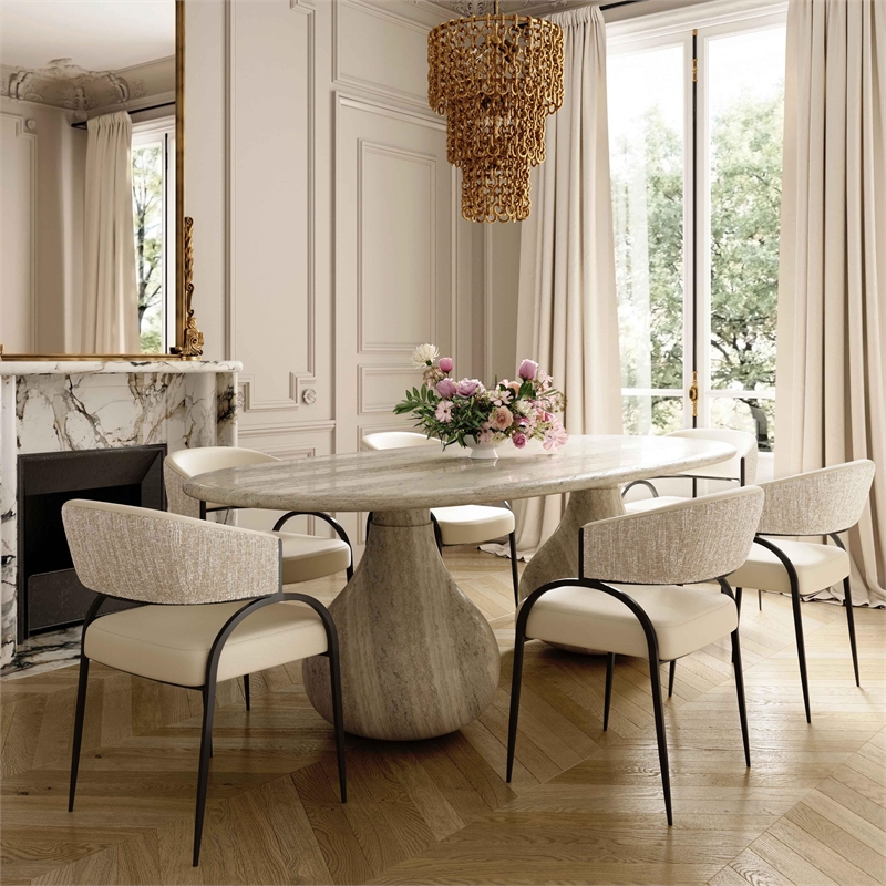 Pemberly Row Contemporary Cream Vegan Leather 2-Tone Dining Chair