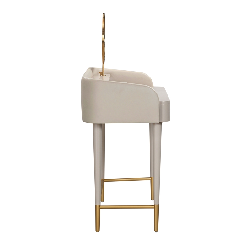 Pemberly Row Transitional Vegan Leather & Wood Vanity Desk in Taupe
