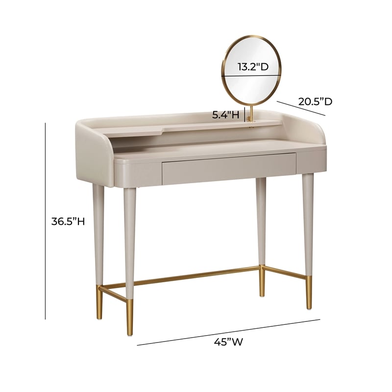 Pemberly Row Transitional Vegan Leather & Wood Vanity Desk in Taupe