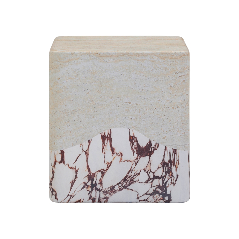 Pemberly Row Travertine & Breccia Concrete Indoor / Outdoor Side Table