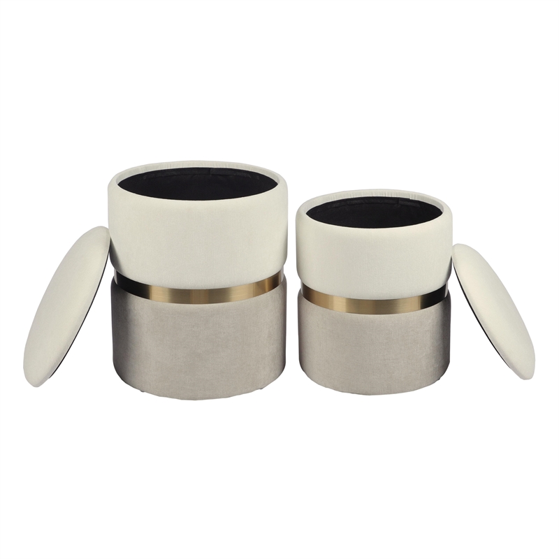 Pemberly Row Cream and Tan Chenille Storage Ottoman - Set of 2