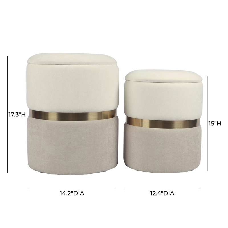 Pemberly Row Cream and Tan Chenille Storage Ottoman - Set of 2