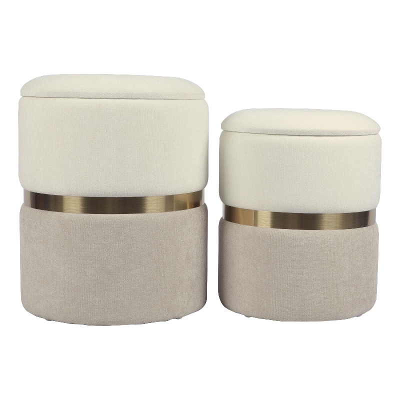 Pemberly Row Cream and Tan Chenille Storage Ottoman - Set of 2