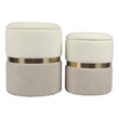 Pemberly Row Cream and Tan Chenille Storage Ottoman - Set of 2