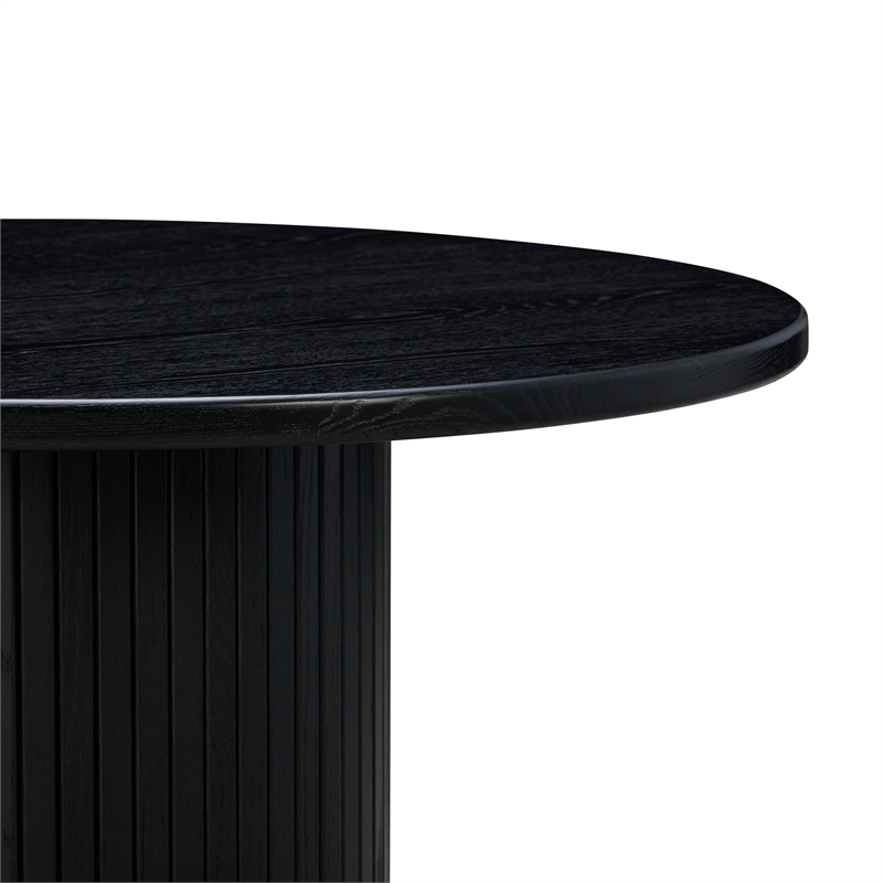 Pemberly Row Transitional Black Finish Oak Round Dining Table