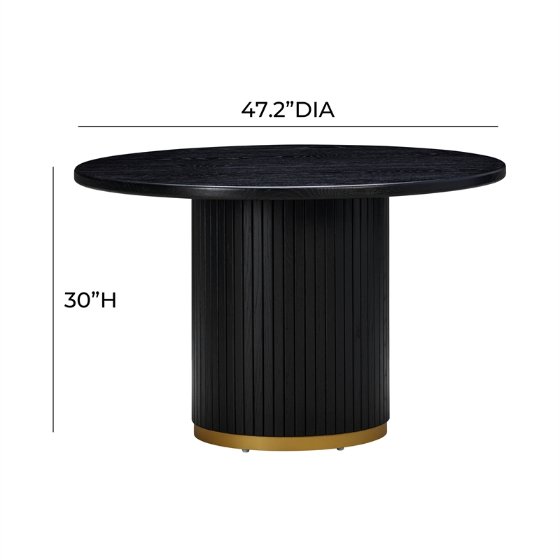 Pemberly Row Transitional Black Finish Oak Round Dining Table