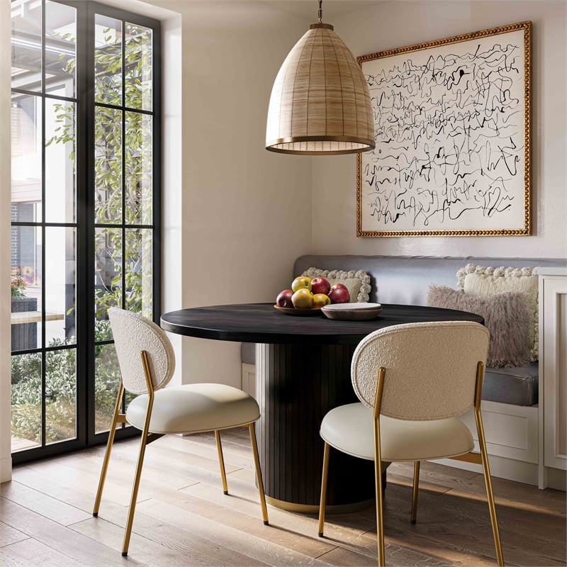Pemberly Row Transitional Black Finish Oak Round Dining Table