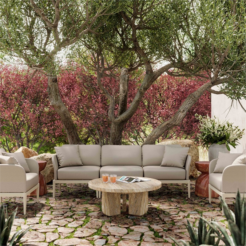 Pemberly Row Contemporary Monochromatic Taupe Outdoor Armchair