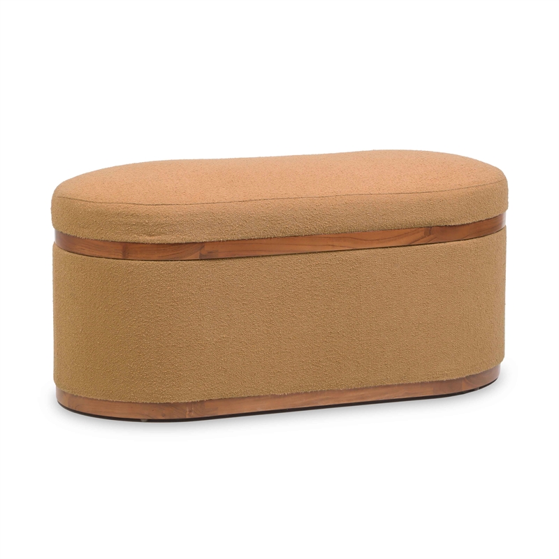 Pemberly Row Modern / Contemporary Peach Boucle Oval Storage Ottoman