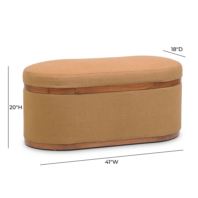 Pemberly Row Modern / Contemporary Peach Boucle Oval Storage Ottoman
