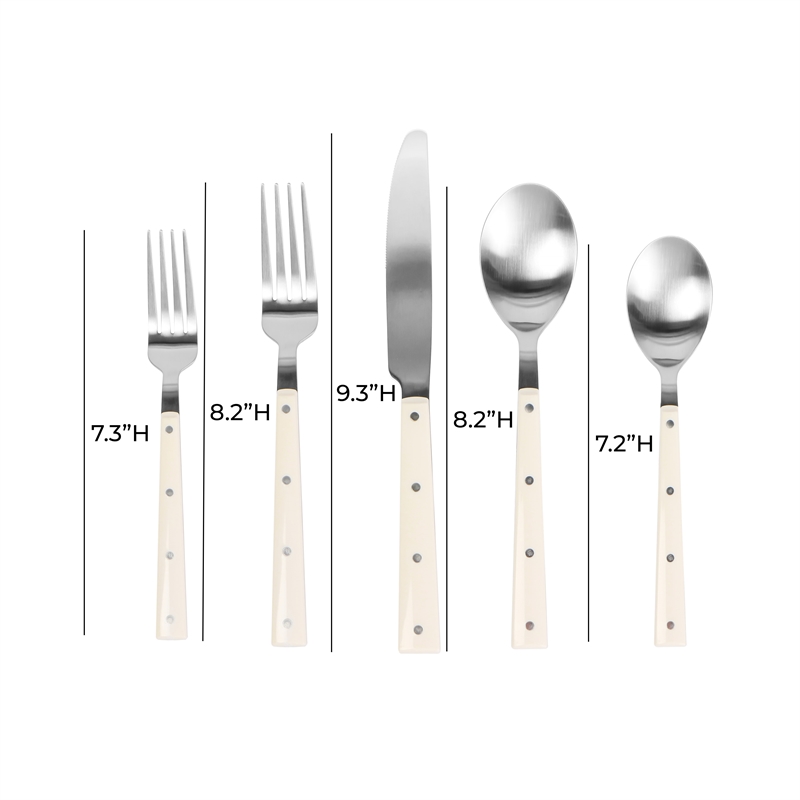 Pemberly Row Cream and Stainless Steel Flatware - Set of 5 Pieces