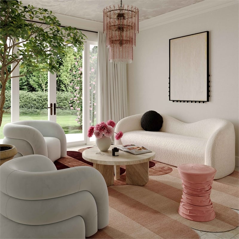 Pemberly Row Contemporary Rose Pink Ruched Velvet Adjustable Ottoman