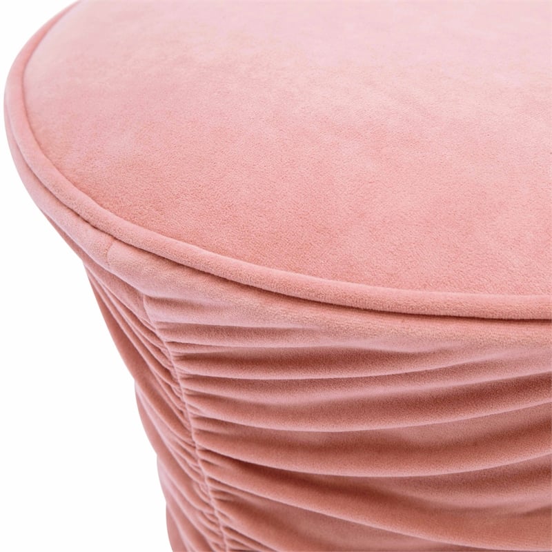 Pemberly Row Contemporary Rose Pink Ruched Velvet Adjustable Ottoman