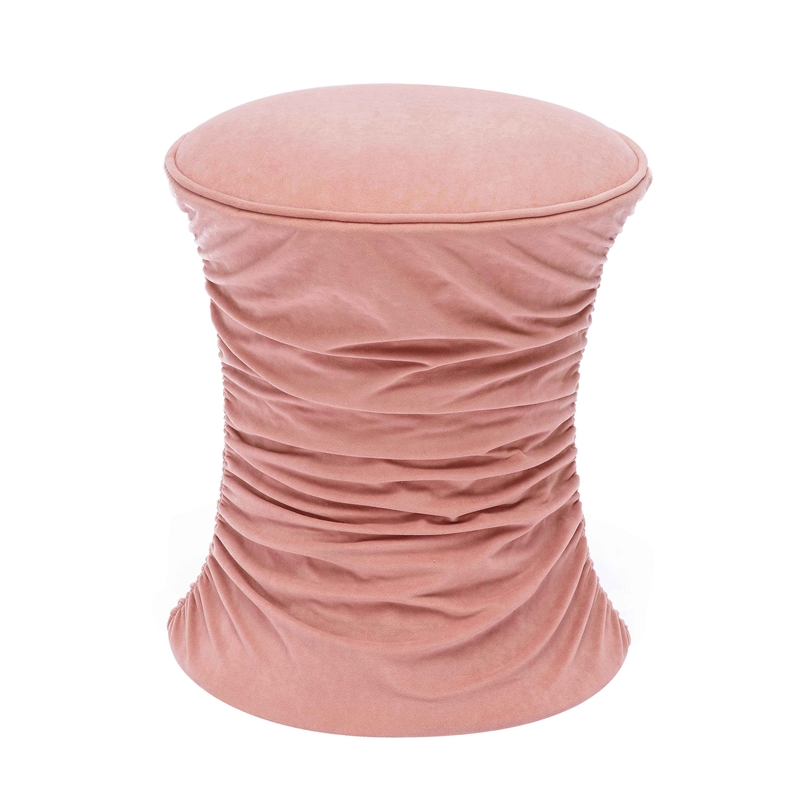 Pemberly Row Contemporary Rose Pink Ruched Velvet Adjustable Ottoman