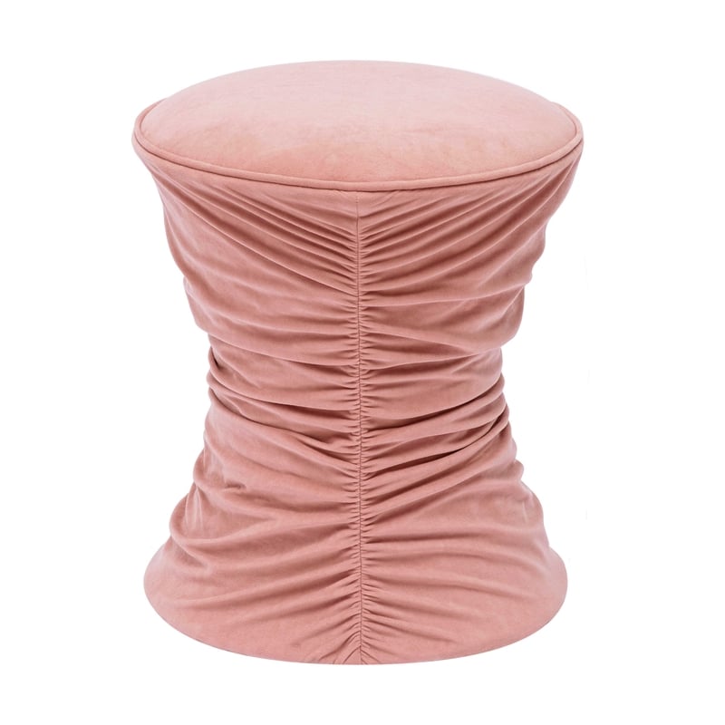 Pemberly Row Contemporary Rose Pink Ruched Velvet Adjustable Ottoman