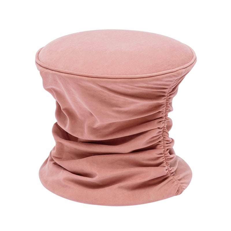 Pemberly Row Contemporary Rose Pink Ruched Velvet Adjustable Ottoman