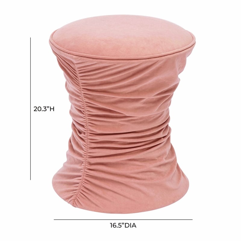 Pemberly Row Contemporary Rose Pink Ruched Velvet Adjustable Ottoman