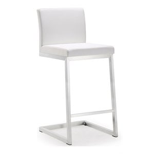 Pemberly Row 26&quot Contemporary Fabric Counter Stools in White (Set of 2)