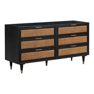 Pemberly Row 31&quotH 6-Drawer Modern Wood Dresser in Noir Black