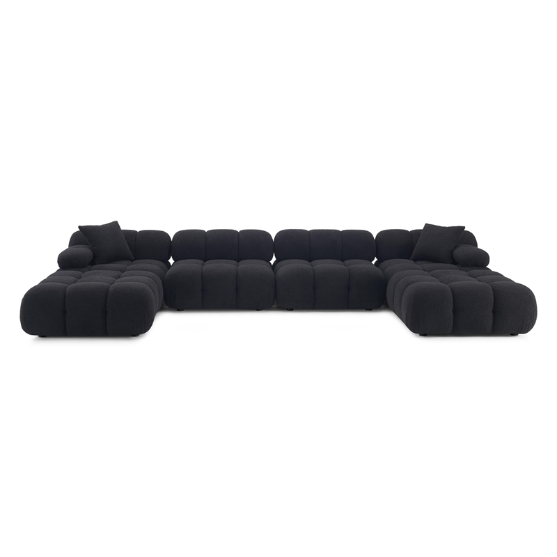 Pemberly Row Black Vegan Shearling 6-piece Modular U-Sectional
