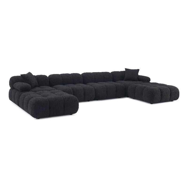 Pemberly Row Black Vegan Shearling 6-piece Modular U-Sectional