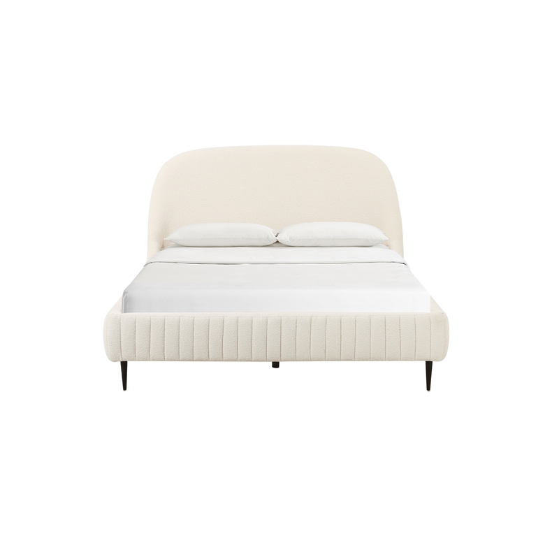 Pemberly Row Modern Transitional Cream Soft Boucle Fabric  Bed in King
