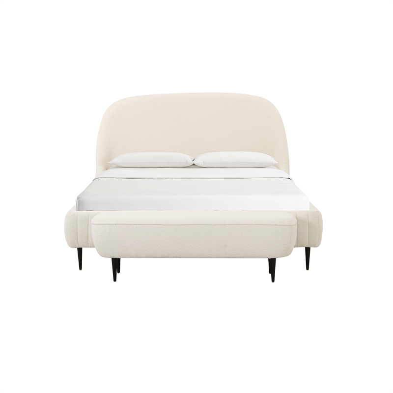Pemberly Row Modern Transitional Cream Soft Boucle Fabric  Bed in King