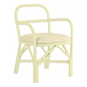 Pemberly Row 19.1&quot Coastal Fabric Rattan Dining Chair in Cream
