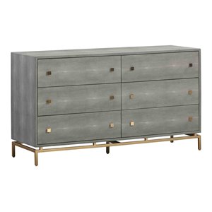 Pemberly Row 32.5&quotH 6-Drawer Acacia & MDF Wood Dresser in Gray