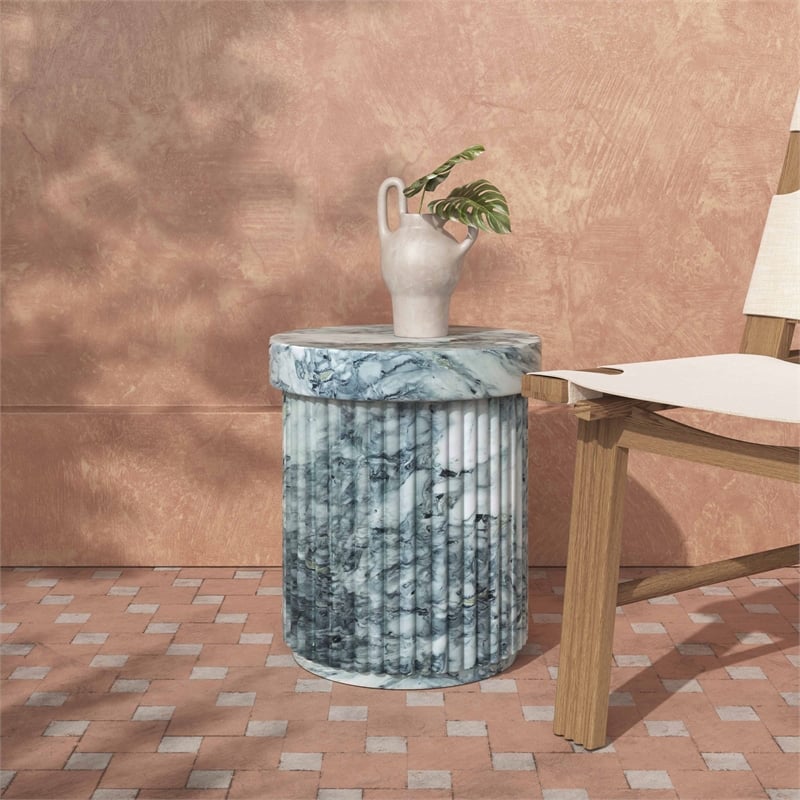Pemberly Row Marble Pattern Concrete Indoor / Outdoor Side Table