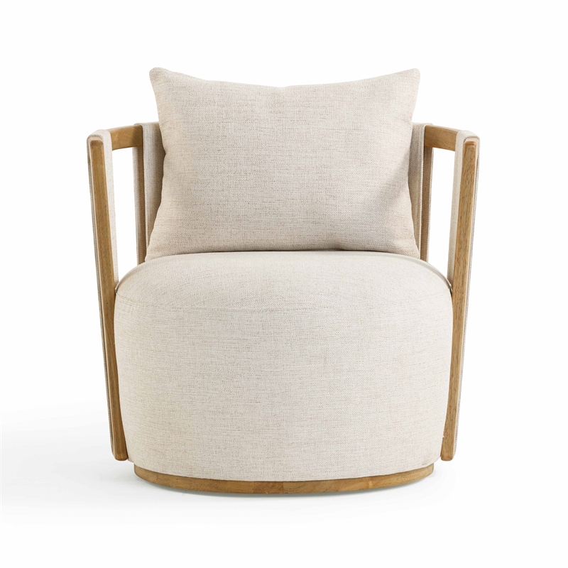 Pemberly Row Contemporary Upholstered Cream Textured Weave Swivel Chair