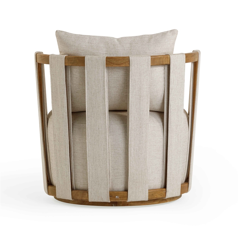 Pemberly Row Contemporary Upholstered Cream Textured Weave Swivel Chair